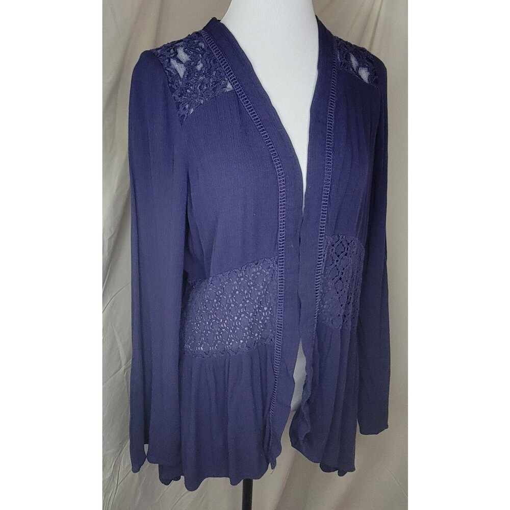 Knox Rose Womens Large Blue Cardigan Boho Chic Cottage core Open Front Light